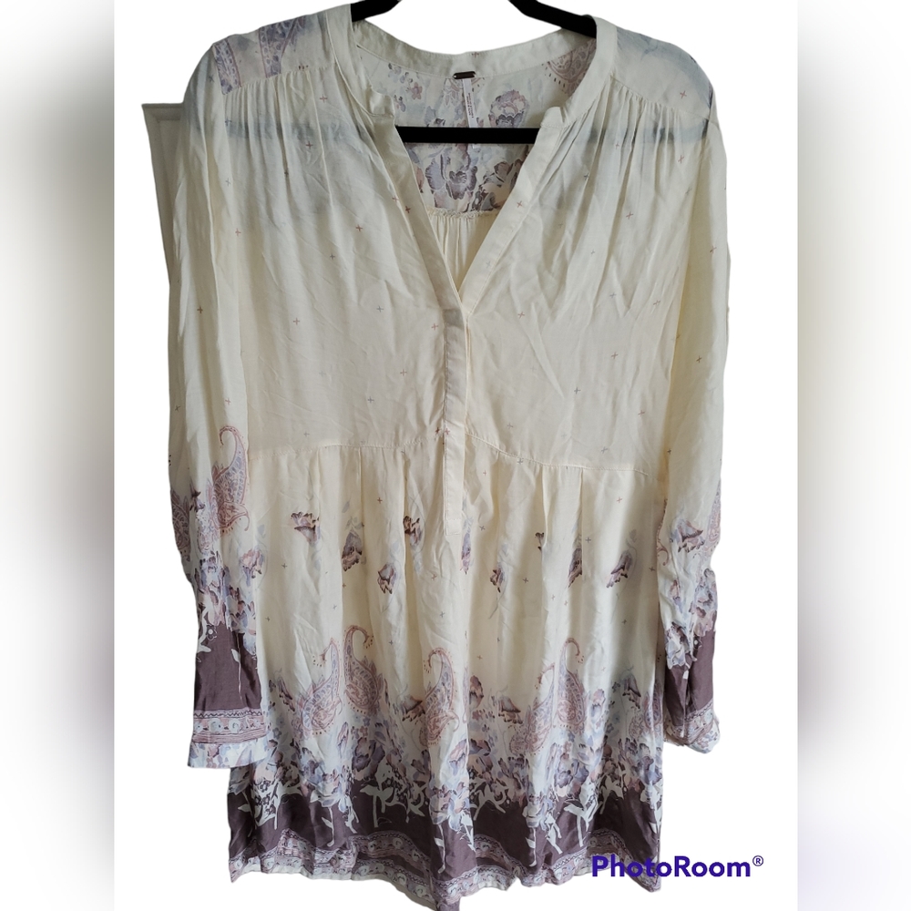 Free People Womens Boho V Neck Dress Size M Long Sleeve Floral Print